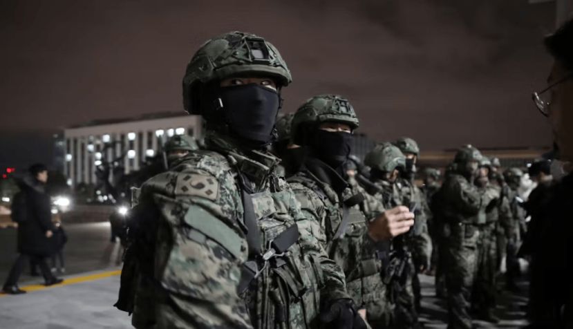 South Korean soldiers try to get into the National Assembly in Seoul on Dec. 3, 2024. Chung Sung-Jun/Getty Images