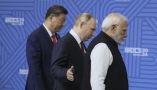  Les chefs d'État Xi Jinping, Vladimir Poutine et Narendra Modi lors du sommet des BRICS+ à Kazan, en Russie, le 23 octobre 2024. Maxim Shipenkov/Pool/AFP