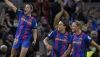 Barcelona’s Aitana Bonmati (L) celebrates with teammates during the UEFA Women’s Champions League quarter final. EPA-EFE/Alejandro Garcia