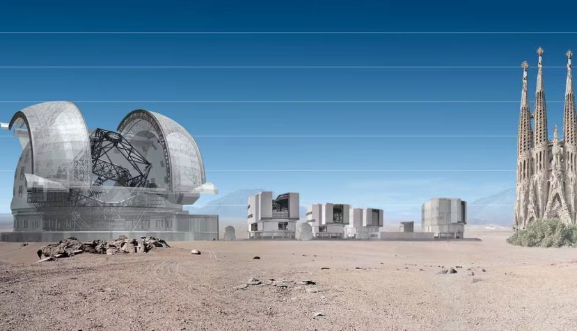 Comparativa del ELT, el VLT y la Sagrada Familia. ESO, CC BY