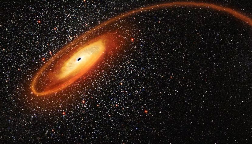 Recreación artística de un agujero negro de tamaño medio y su disco de acreción. NASA's Goddard Space Flight Cente
