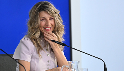 La vicepresidenta segunda y ministra de Trabajo y Economía Social, Yolanda Díaz, durante la rueda de prensa posterior al Consejo de Ministros | Pool Moncloa/Borja Puig de la Bellacasa. La Moncloa.