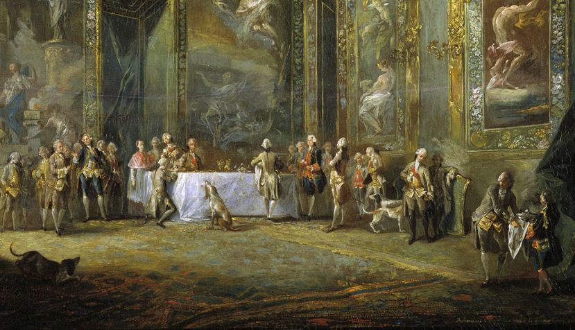 Carlos III comiendo ante su corte (Luis Paret y Alcázar, 1775). Wikimedia Commons / Museo del Prado