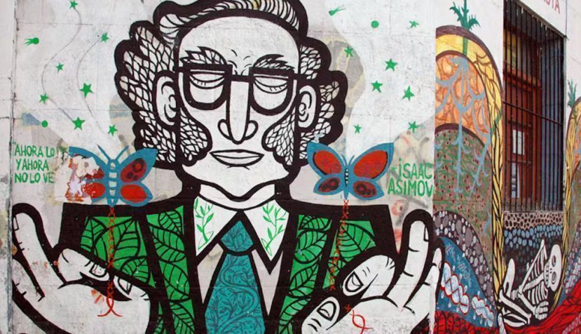 Mural de Isaac Asimov en Santiago de Chile. Museo de Arte Callejero /Flickr, CC BY-NC-SA