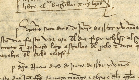 Noticia del eclipse del 7 de junio de 1415 en el registro de Juan Alfonso, notario de Toledo. ACTO OF. 1269, fol. 22r. Archivo Capitular de Toledo, Author provided (no reuse)