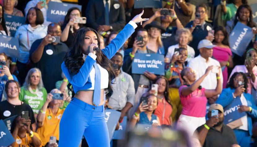 Singer Megan Thee Stallion performs at a Kamala Harris rally in Atlanta on July 30, 2024. Megan Varner/Getty Images