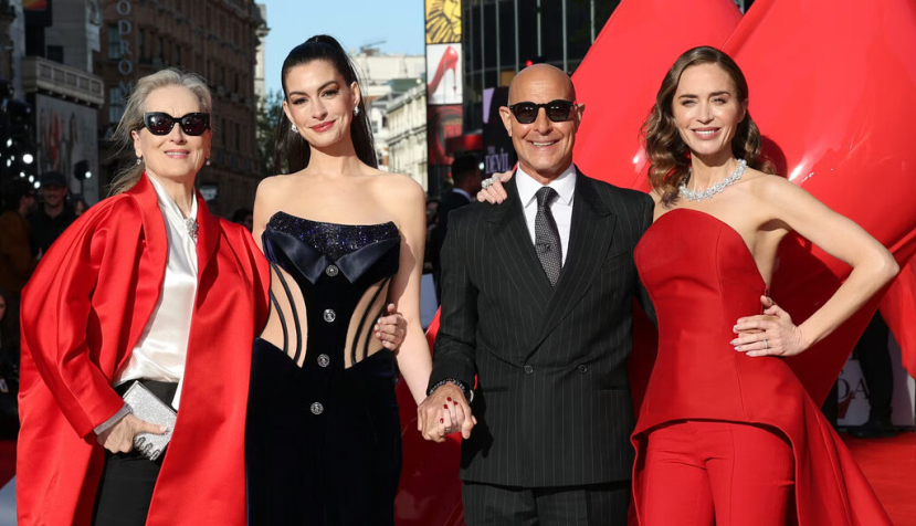Meryl Streep, Anne Hathaway, Stanley Tucci y Emily Blunt en el estreno londinense de El diablo viste de Prada 2. Disney