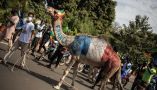 Les manifestants de divers pays africains (ici le Mali en janvier 2022) ridiculisent volontiers la France lors de leurs manifestations. Florent Vergnes/AFP