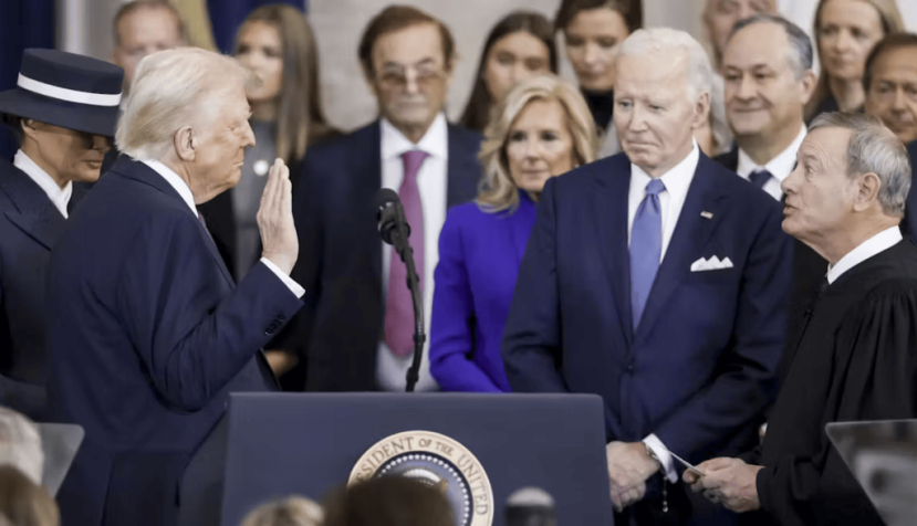 Donald Trump at his inaugurations swears to ‘protect and defend’ the constitution of the United States. EPA-EFE/Shawn Thew/pool