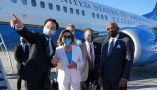 US House Speaker Nancy Pelosi and her delegation leave Taipei on August 3, 2022. Taiwanese Foreign Ministry/Handout/Andalou Agency via Getty Images
