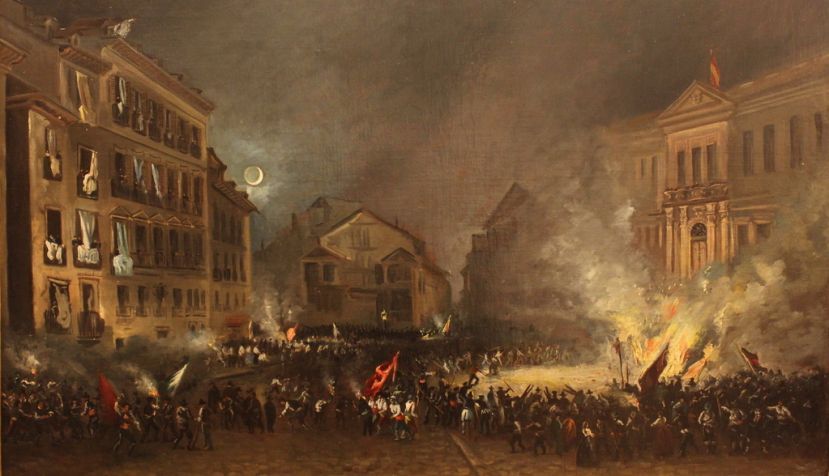 Episodio de la revolución de 1854 en la Puerta del Sol, por Eugenio Lucas Velázquez. / Wikipedia