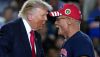 President Donald Trump greets a retired UAW autoworker while speaking at the General Motors Milford Proving Ground on July 27, 2026, in Milford, Mich. Andrew Harnik/Getty Images