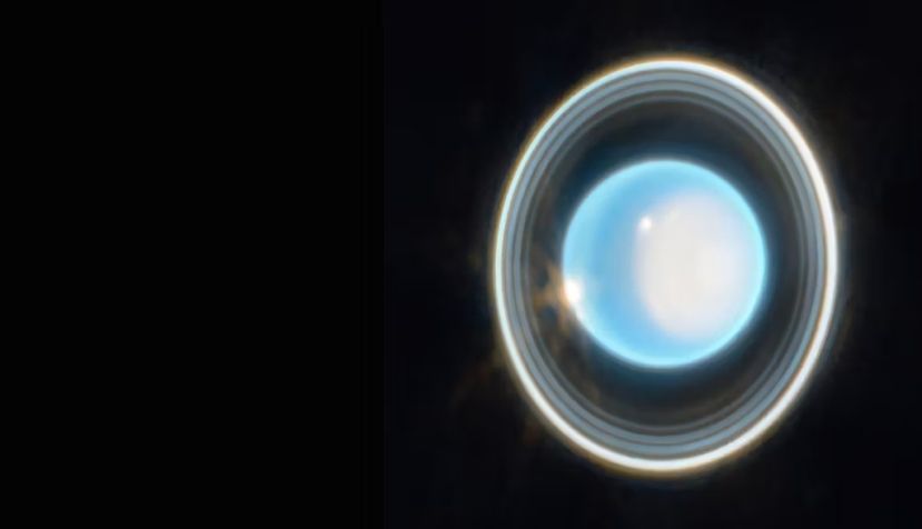 Imagen ampliada del planeta Urano registrada por la cámara de infrarrojo cercano (NIRCam) a bordo del telescopio espacial James Webb. NASA, ESA, CSA, STScI. Procesamiento de imagen: J. DePasquale (STScI)