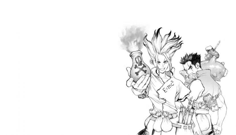 Dr. Stone, con guion de Riichiro Inagaki y dibujo de Boichi. Manga+