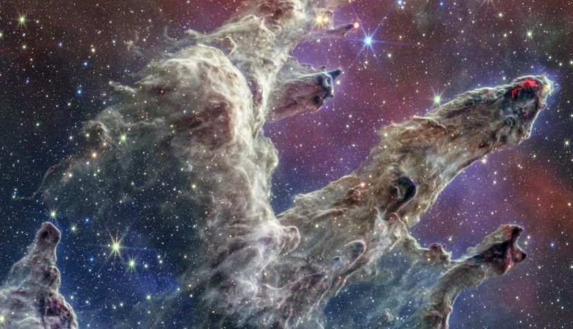 Imagen de los Pilares de la Creación construida a partir de imágenes tomadas por el telescopio espacial James Webb. NASA, ESA, CSA, STScI, J. DePasquale (STScI), A. Pagan (STScI), A. M. Koekemoer (STScI)