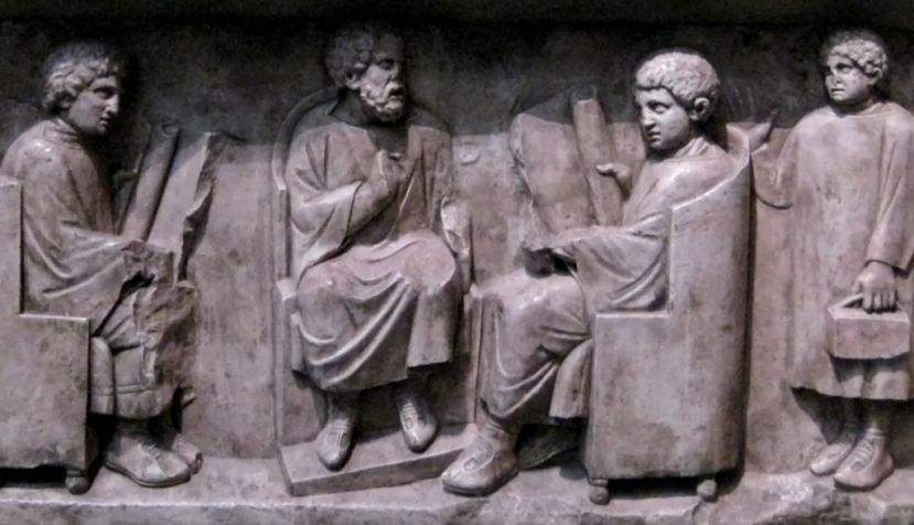Relieve encontrado cerca de Trier: un profesor con tres discípulos. Circa 180-185. Shakko/Wikimedia Commons, CC BY-SA