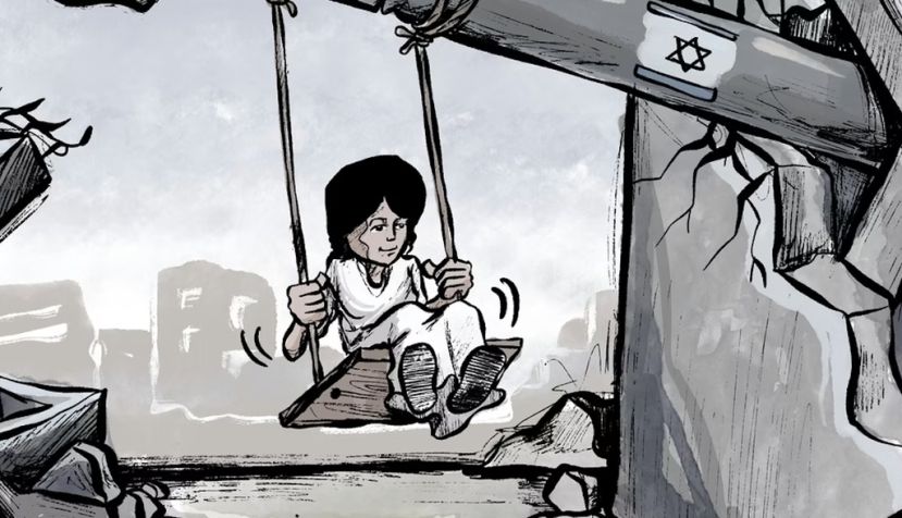 Viñeta de Mohammad Sabaaneh para el periódico de la autoridad palestina Al-Hayat al-Jadida recogidas en el libro Cartoonists for Palestine. Mohammad Sabaaneh/Cartoonists for Palestine, CC BY-NC