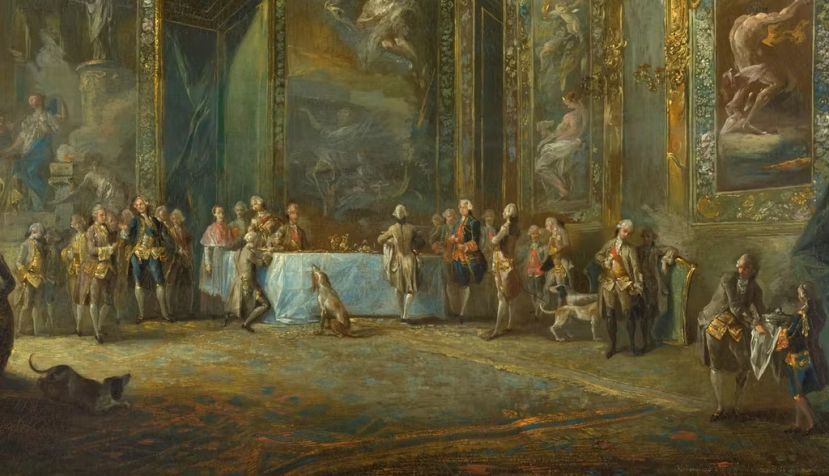 ‘Carlos III comiendo ante su corte’, de Luis Paret, hacia 1775. Museo Nacional del Prado