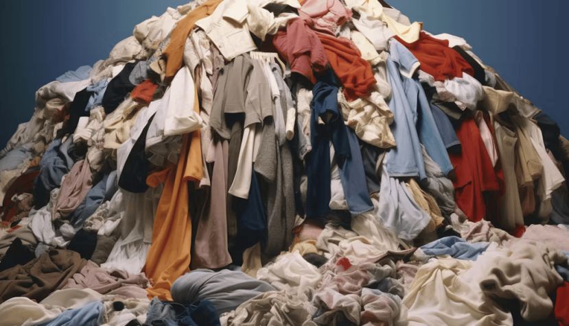 Concepto de moda rápida: montones de ropa.