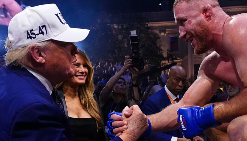 Justin Gaethje shakes hands with President Donald Trump after winning the UFC lightweight title fight at the White House on June 14, 2026. Chris Unger Zuffa LLC/Getty Images